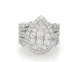 Previously Owned Pear-Shaped Diamond Two-Stone Double Halo Bridal Set 3-1/4 ct tw 14K White Gold Size 4.75