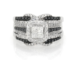 Previously Owned Princess-Cut Quad White & Black Diamond Bridal Set 1-1/8 ct tw 14K White Gold Size 7.75