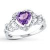 Thumbnail Image 1 of Amethyst Heart Ring 1/10 ct tw Diamonds Sterling Silver