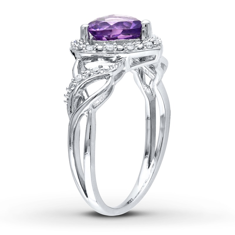 Main Image 2 of Amethyst Heart Ring 1/10 ct tw Diamonds Sterling Silver