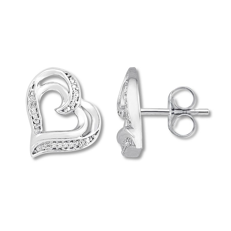 Main Image 1 of Diamond Heart Earrings Sterling Silver