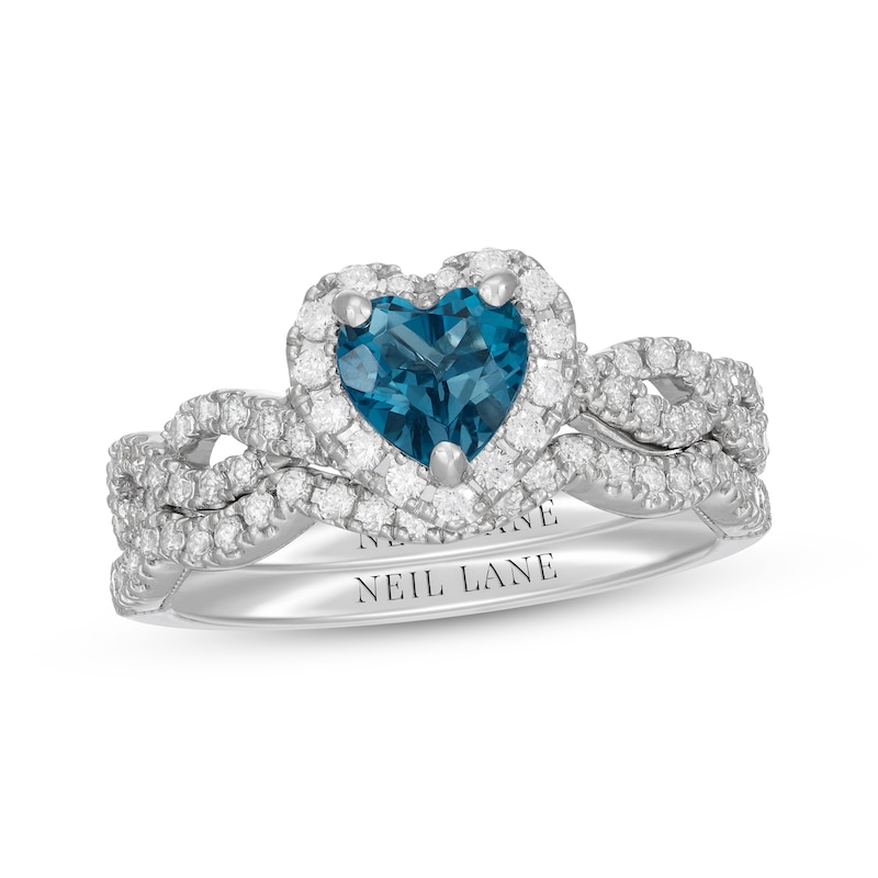 Main Image 1 of Neil Lane Heart-Shaped London Blue Topaz & Round-Cut Diamond Bridal Set 5/8 ct tw 14K White Gold