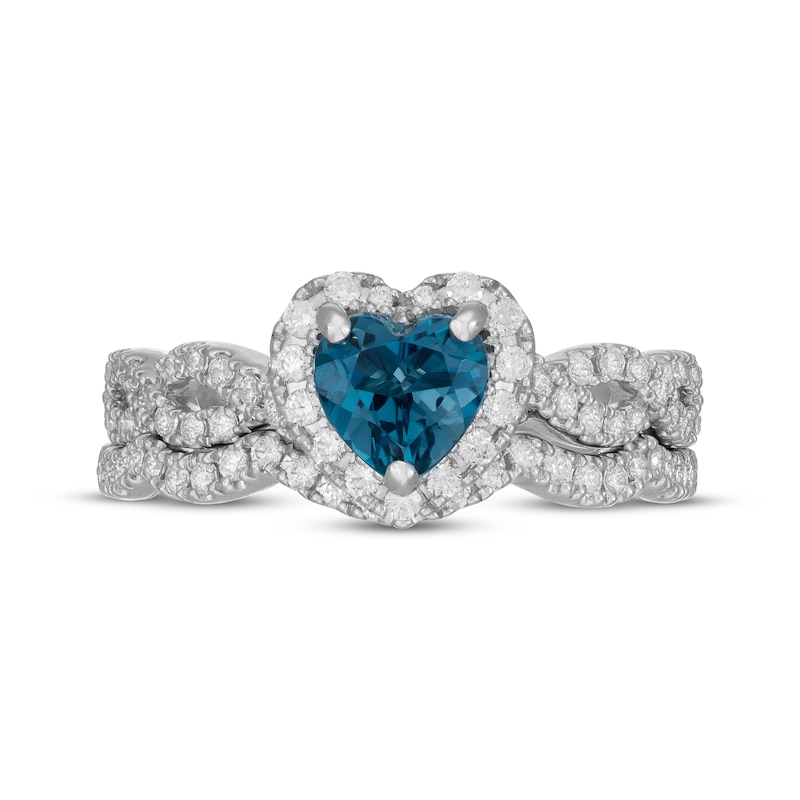 Main Image 3 of Neil Lane Heart-Shaped London Blue Topaz & Round-Cut Diamond Bridal Set 5/8 ct tw 14K White Gold