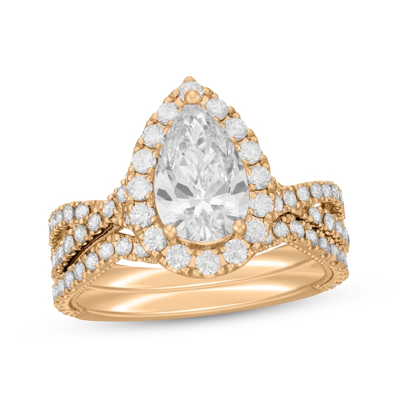 Main Image 1 of Neil Lane Artistry Pear-Shaped Lab-Grown Diamond Halo Bridal Set 2-1/2 ct tw 14K Yellow Gold