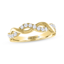 THE LEO Diamond Round-Cut Crossover Twist Anniversary Band 1/3 ct tw 14K Yellow Gold