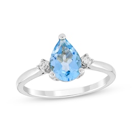 Pear-Shaped Swiss Blue Topaz & Diamond Ring 1/20 ct tw 10K White Gold
