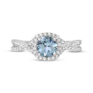 Aquamarine & White Lab-Created Sapphire Cushion Frame Ring Sterling ...