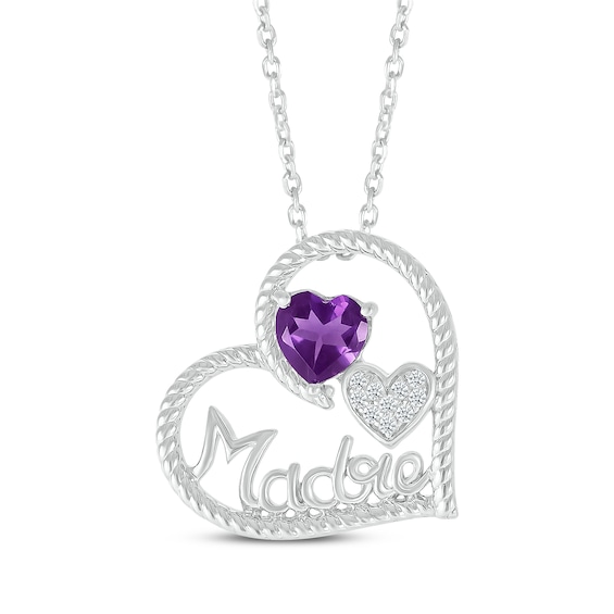 Heart-Shaped Amethyst & White Lab-Created Sapphire "Madre" Heart Necklace Sterling Silver 18"