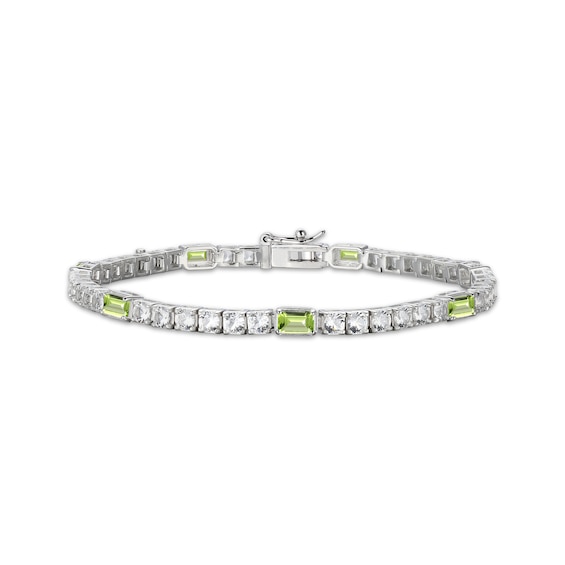 Emerald-Cut Peridot & White Lab-Created Sapphire Bracelet Sterling Silver 7.25"