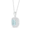 Thumbnail Image 1 of Cushion-Cut Aquamarine & White Lab-Created Sapphire Double Halo Necklace Sterling Silver 18"