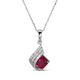 Square-Cut Lab-Created Ruby & White Lab-Created Sapphire Swirl Necklace Sterling Silver 18&quot;