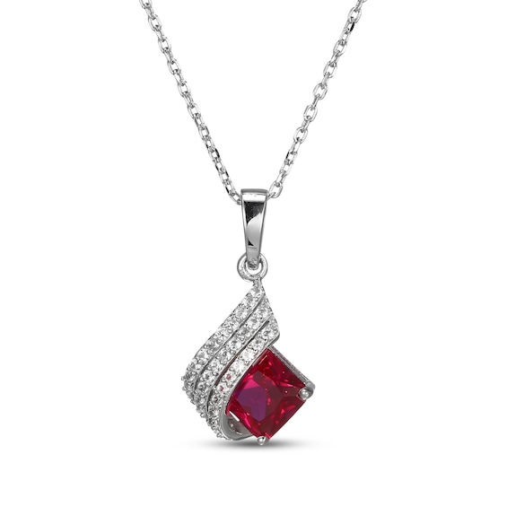 Square-Cut Lab-Created Ruby & White Lab-Created Sapphire Swirl Necklace Sterling Silver 18"