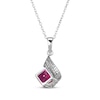 Thumbnail Image 2 of Square-Cut Lab-Created Ruby & White Lab-Created Sapphire Swirl Necklace Sterling Silver 18"