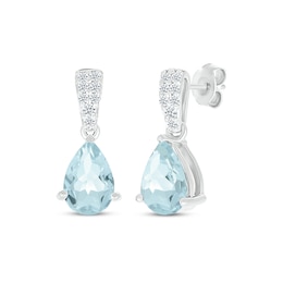 Pear-Shaped Aquamarine & Diamond Drop Earrings 1/15 ct tw 10K White Gold