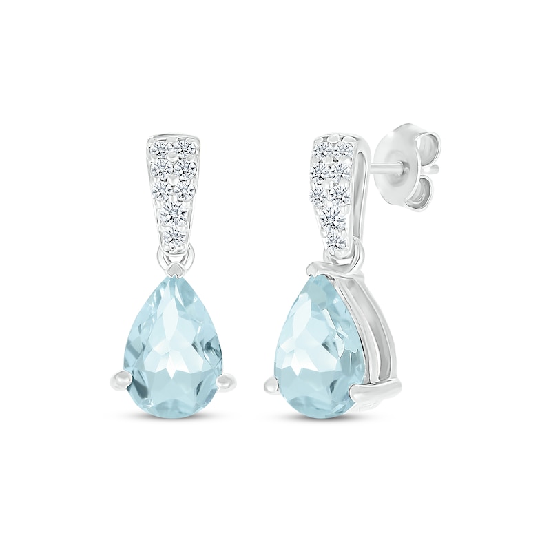 Main Image 1 of Pear-Shaped Aquamarine & Diamond Drop Earrings 1/15 ct tw 10K White Gold