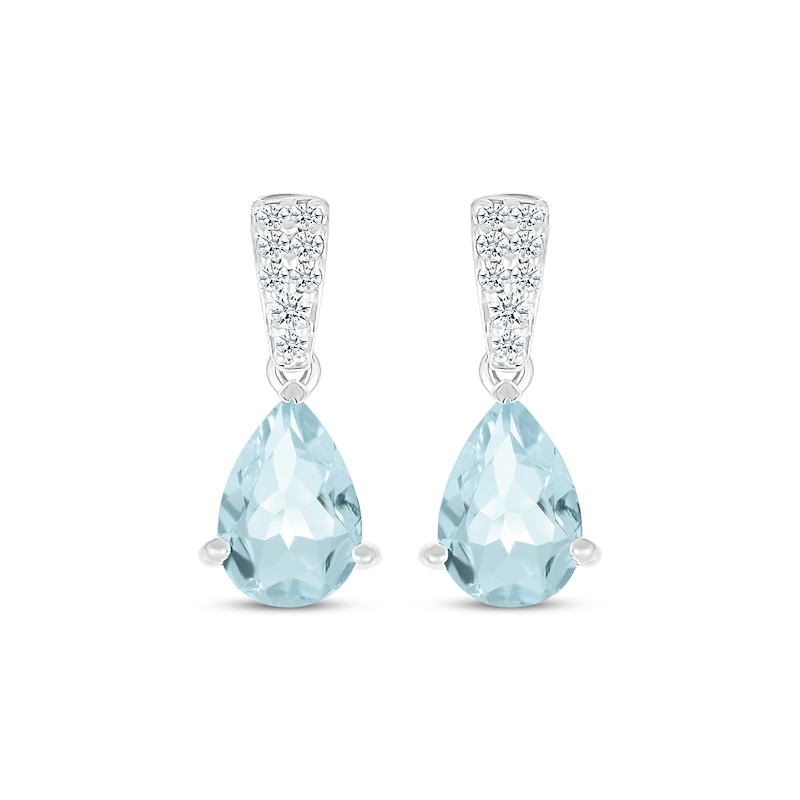 Main Image 2 of Pear-Shaped Aquamarine & Diamond Drop Earrings 1/15 ct tw 10K White Gold