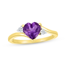 Heart-Shaped Amethyst & Diamond Ring 1/15 ct tw 10K Yellow Gold