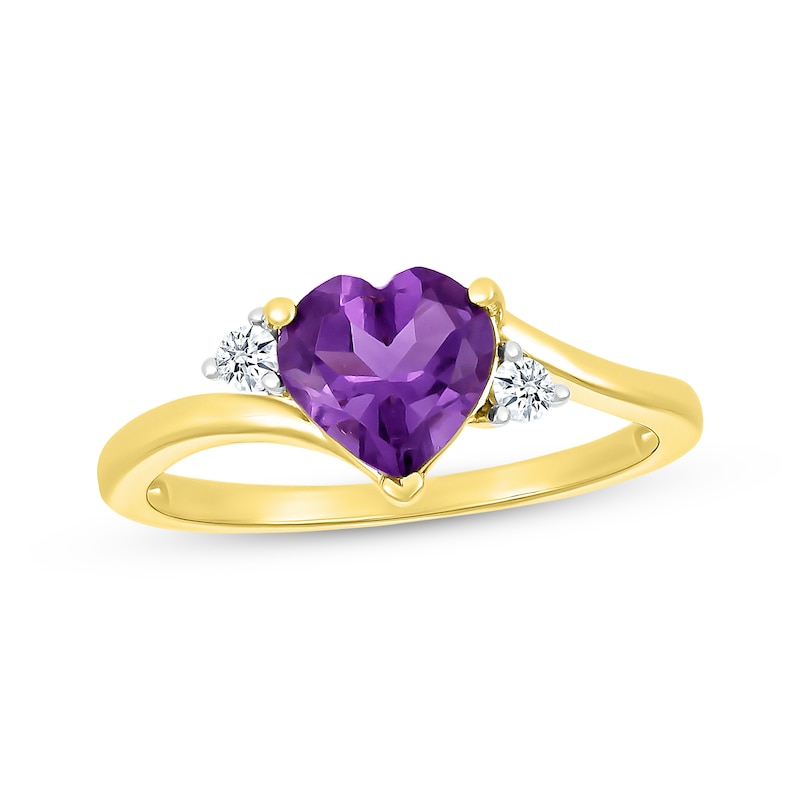 Heart-Shaped Amethyst & Diamond Ring 1/15 ct tw 10K Yellow Gold