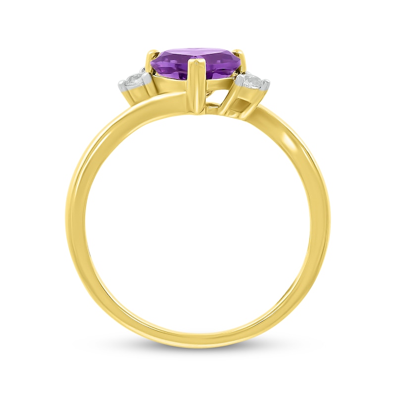 Heart-Shaped Amethyst & Diamond Ring 1/15 ct tw 10K Yellow Gold