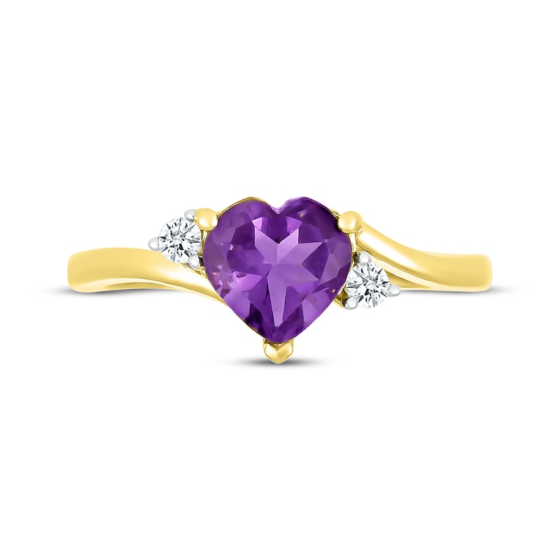 Heart-Shaped Amethyst & Diamond Ring 1/15 ct tw 10K Yellow Gold