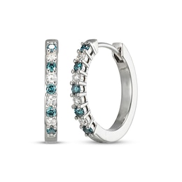 Blue & White Diamond Hoop Earrings 1/4 ct tw Sterling Silver