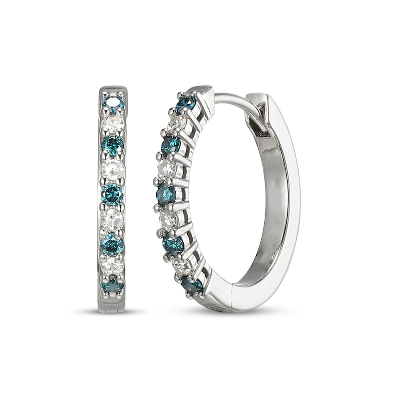 Main Image 1 of Blue & White Diamond Hoop Earrings 1/4 ct tw Sterling Silver