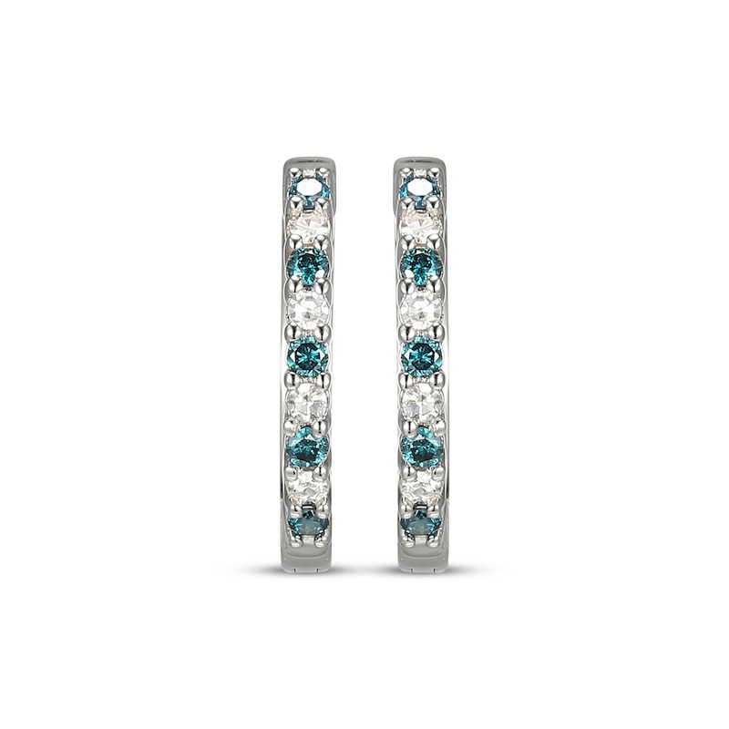 Main Image 2 of Blue & White Diamond Hoop Earrings 1/4 ct tw Sterling Silver