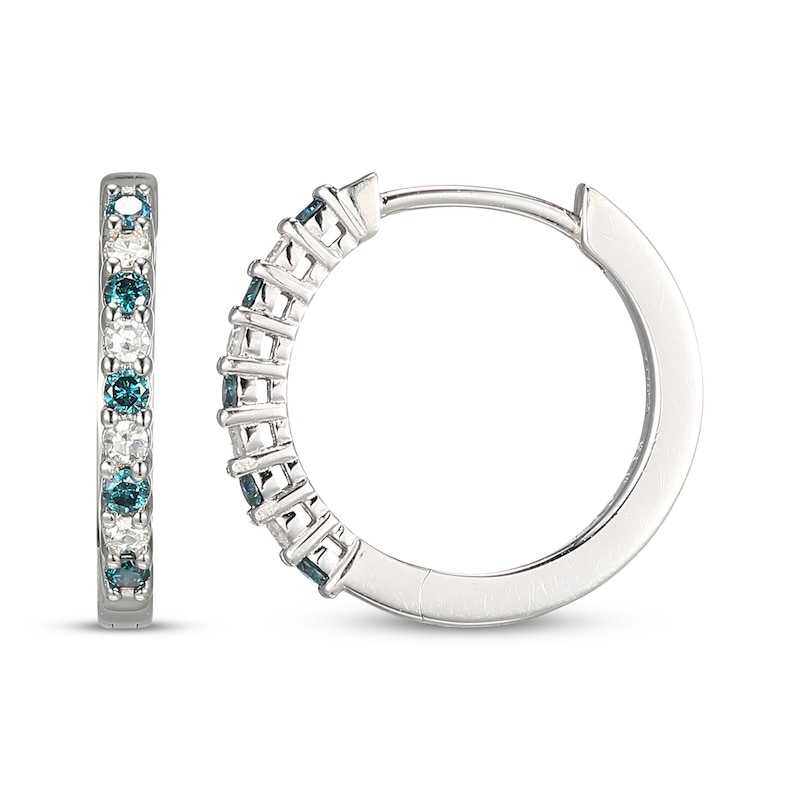 Main Image 3 of Blue & White Diamond Hoop Earrings 1/4 ct tw Sterling Silver