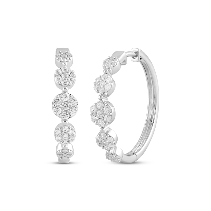 Main Image 1 of Multi-Diamond Hoop Earrings 1/2 ct tw 10K White Gold