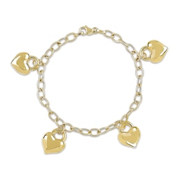Puff Heart Charms Bracelet 14K Yellow Gold 7.5&quot;