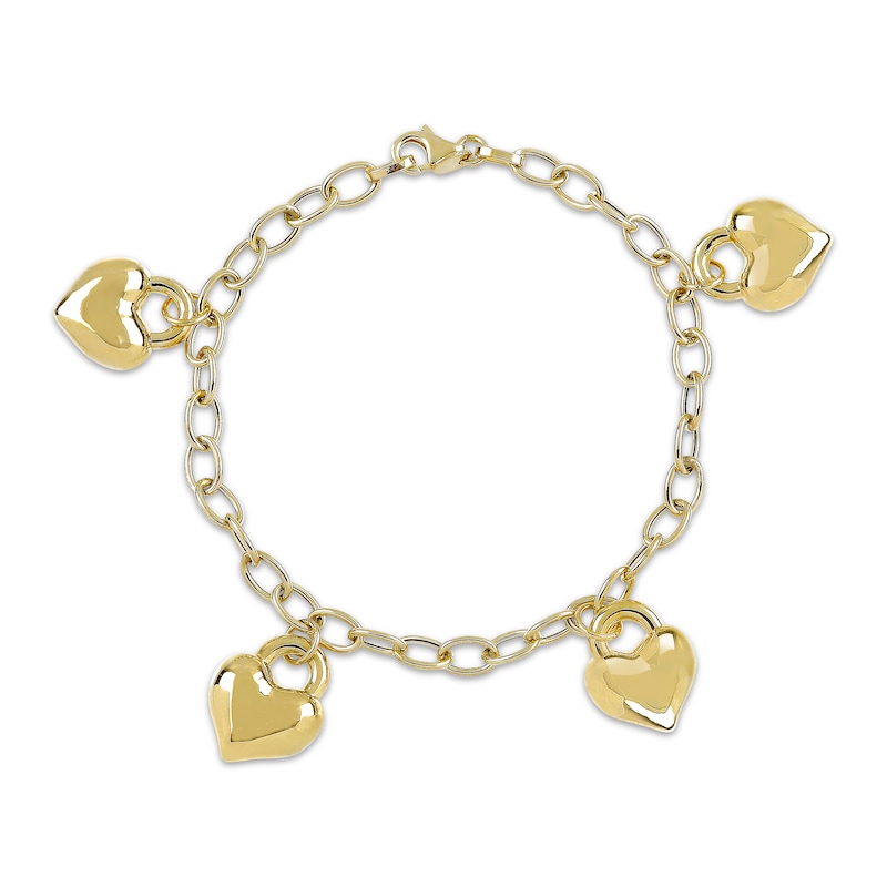 Puff Heart Charms Bracelet 14K Yellow Gold 7.5"