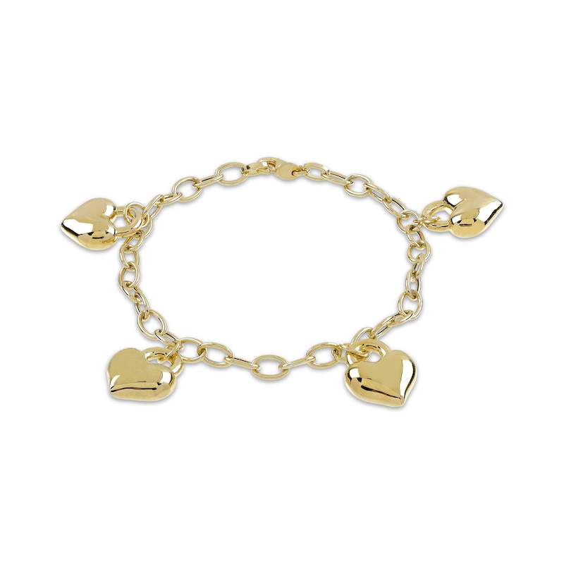 Puff Heart Charms Bracelet 14K Yellow Gold 7.5"