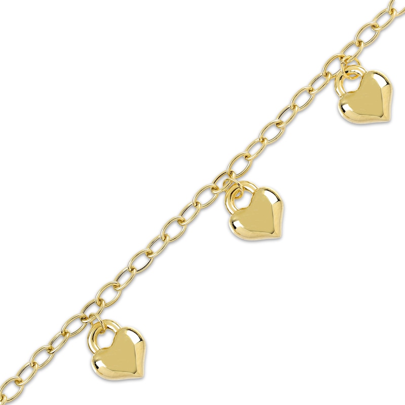 Puff Heart Charms Bracelet 14K Yellow Gold 7.5"