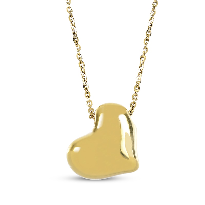 Main Image 1 of Tilted Puff Heart Necklace 14K Yellow Gold 18&quot;