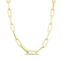 Hollow Textured Paperclip Chain Necklace 2mm 10K Yellow Gold 20&quot;