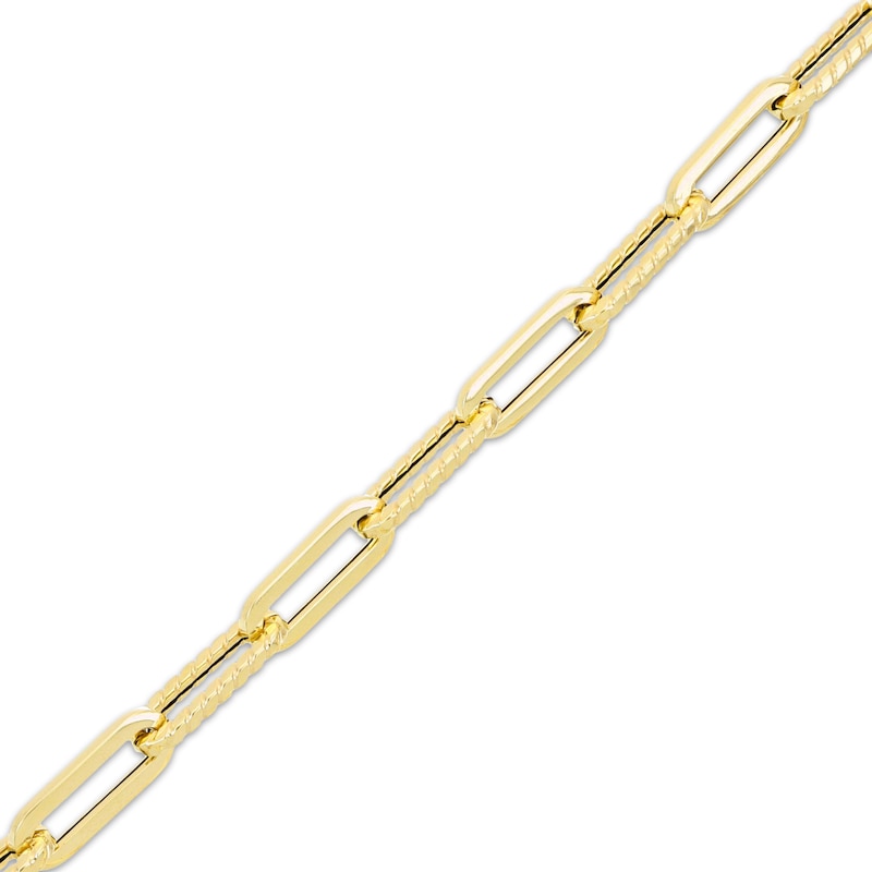 Hollow Textured Paperclip Chain Necklace 2mm 10K Yellow Gold 20"