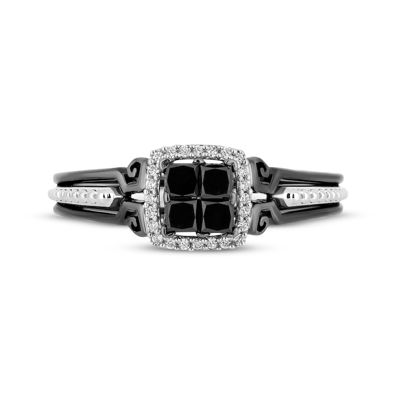 Disney Treasures The Nightmare Before Christmas Black Diamond Quad & White Diamond Ring 1/2 ct tw Sterling Silver