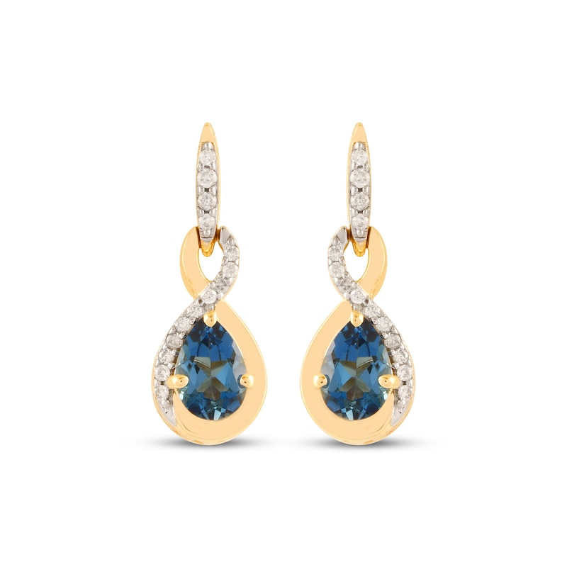 Main Image 2 of Pear-Shaped London Blue Topaz & Diamond Twist Dangle Earrings 1/10 ct tw 10K Yellow Gold