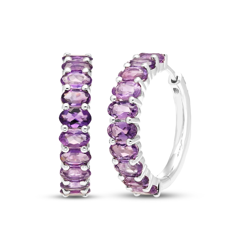 Main Image 1 of Oval-Cut Amethyst Hoop Earrings Sterling Silver