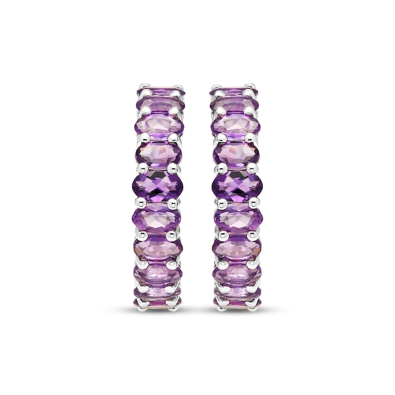 Main Image 2 of Oval-Cut Amethyst Hoop Earrings Sterling Silver