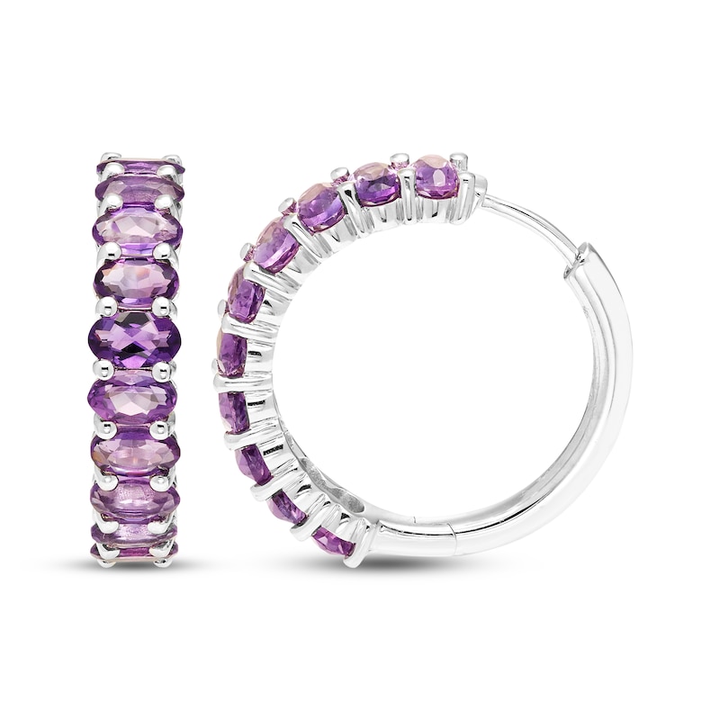 Main Image 3 of Oval-Cut Amethyst Hoop Earrings Sterling Silver