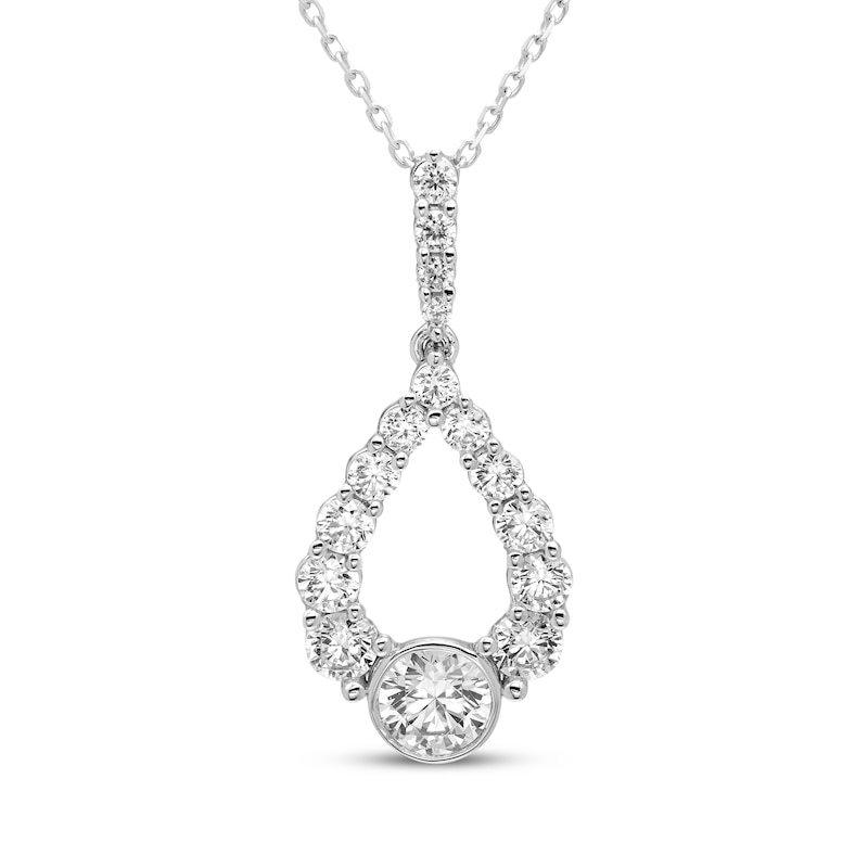 Milestones Diamond Teardrop Dangle Necklace 1-1/2 ct tw 10K White Gold 18"