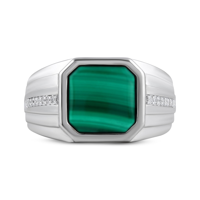 Main Image 3 of Men's Malachite & Lab-Grown Diamond Ring 1/10 ct tw Sterling Silver