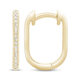 Diamond Oblong Hoop Earrings 1/10 ct tw 10K Yellow Gold