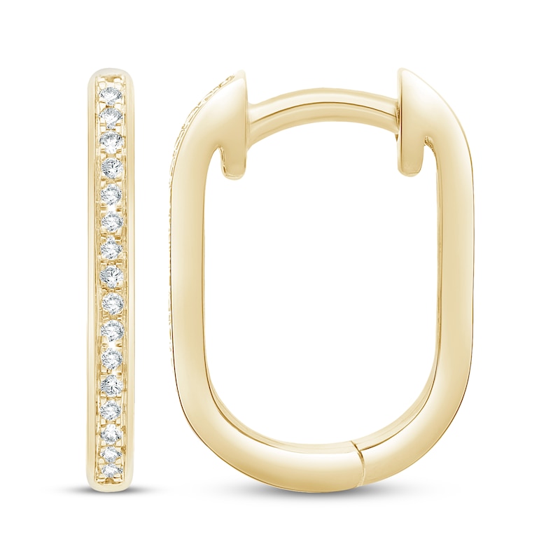 Main Image 1 of Diamond Oblong Hoop Earrings 1/10 ct tw 10K Yellow Gold