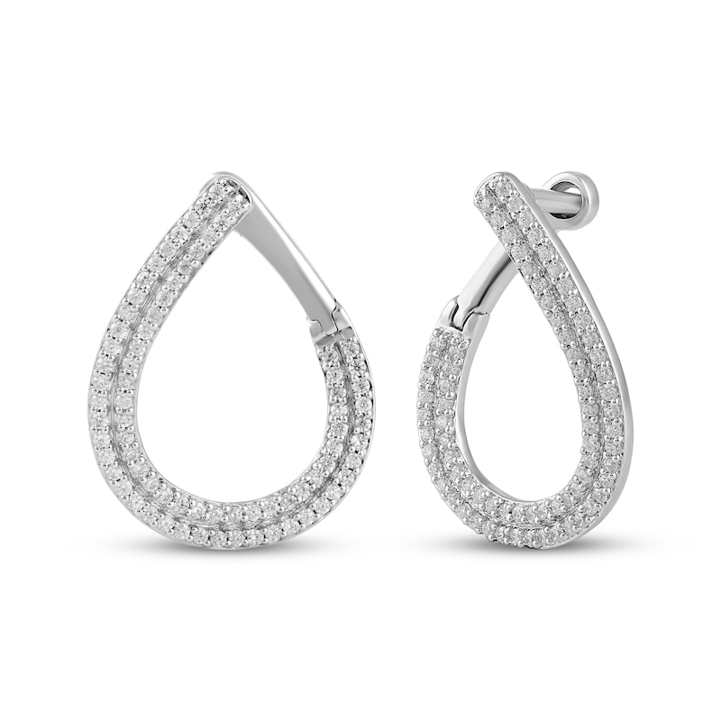 Main Image 1 of Diamond Teardrop Twist Hoop Earrings 1/3 ct tw 10K White Gold