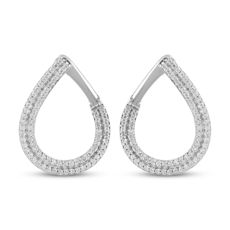 Main Image 2 of Diamond Teardrop Twist Hoop Earrings 1/3 ct tw 10K White Gold