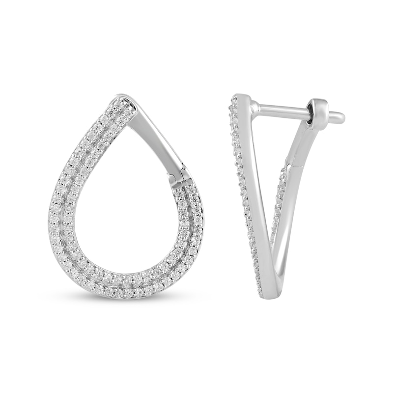 Main Image 3 of Diamond Teardrop Twist Hoop Earrings 1/3 ct tw 10K White Gold