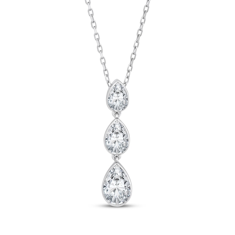 Main Image 1 of Memories Moments Magic Pear-Shaped Lab-Grown Diamond Drop Three-Stone Necklace 1 ct tw 14K White Gold 18&quot;