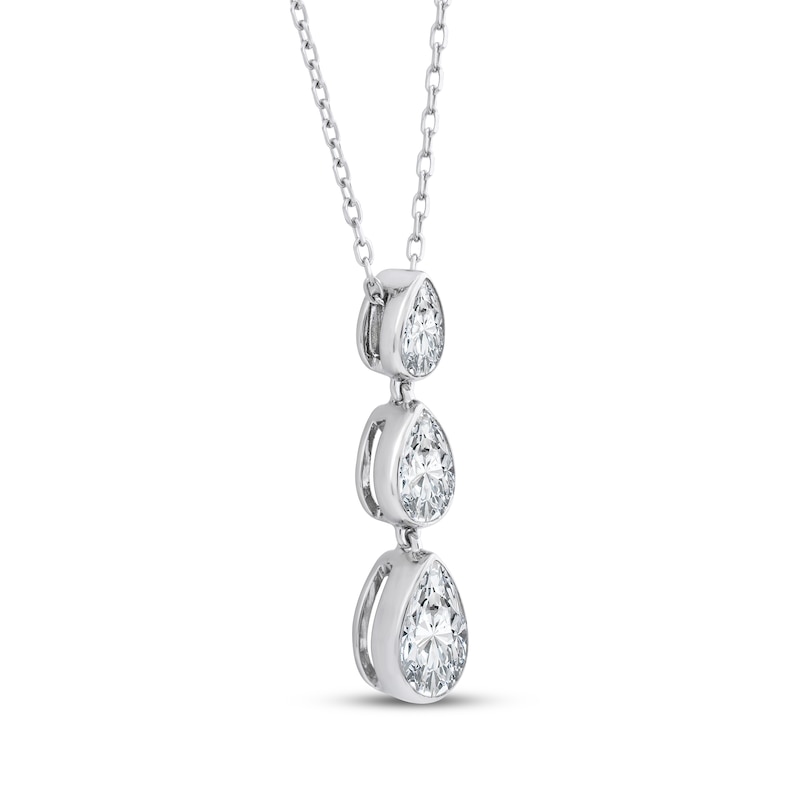 Main Image 2 of Memories Moments Magic Pear-Shaped Lab-Grown Diamond Drop Three-Stone Necklace 1 ct tw 14K White Gold 18&quot;